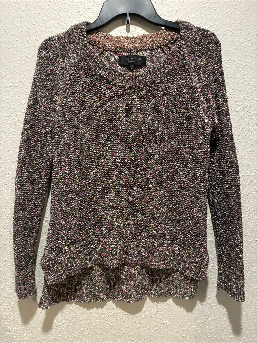 Rag & Bone Speckled Crewneck Sweater In Charcoal With Pink & Cream Flecks